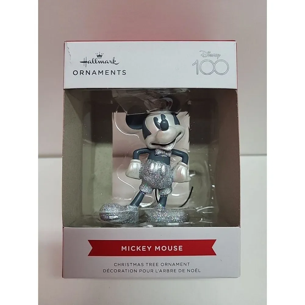 Hallmark Christmas Tree Ornament Disney 100 Silver Glitter Mickey‎ Mouse New